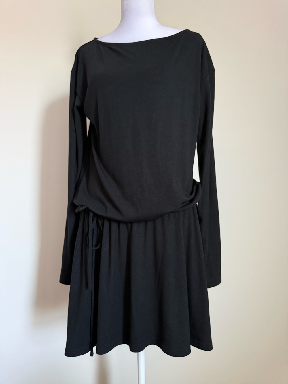 Free People Black Long Sleeve Mini Dress with Tie Waist size XL